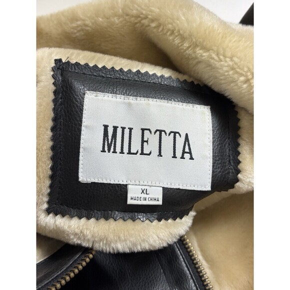 Miletta Faux Leather Coat Jacket Black XL Faux Fur Lining Zip Front Pockets - Picture 3 of 16